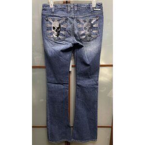 J & Company Vintage Y2K 90s Embroidered Skull Rhinestone Pockets Womans Size 27
